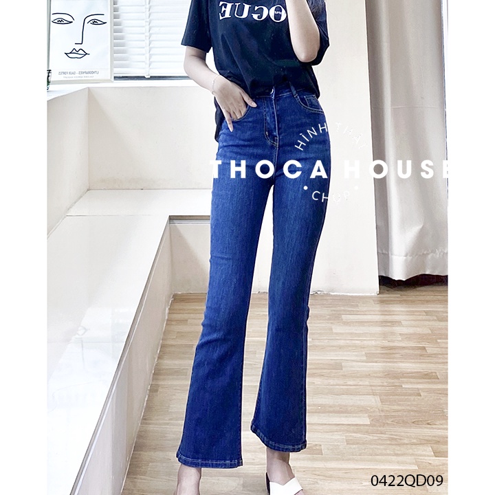 Quần jeans nữ ống loe lai xu hướng hiện đại cao cấp THOCA HOUSE mặc đi học, đi làm, đi chơi,...