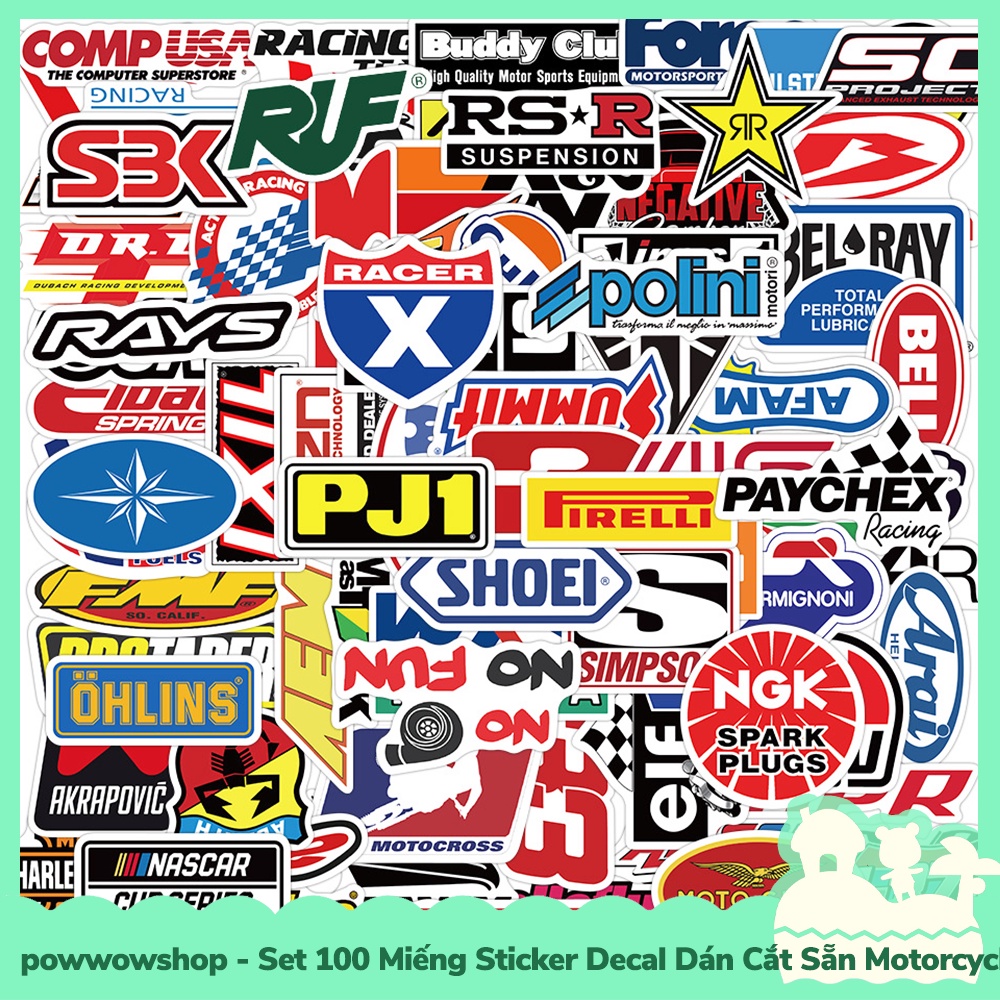 Set 100 Miếng Sticker Decal Cắt Sẵn DIY Dán Trang Trí Vật Dụng Mẫu Logo Symbol Motorcycle Band