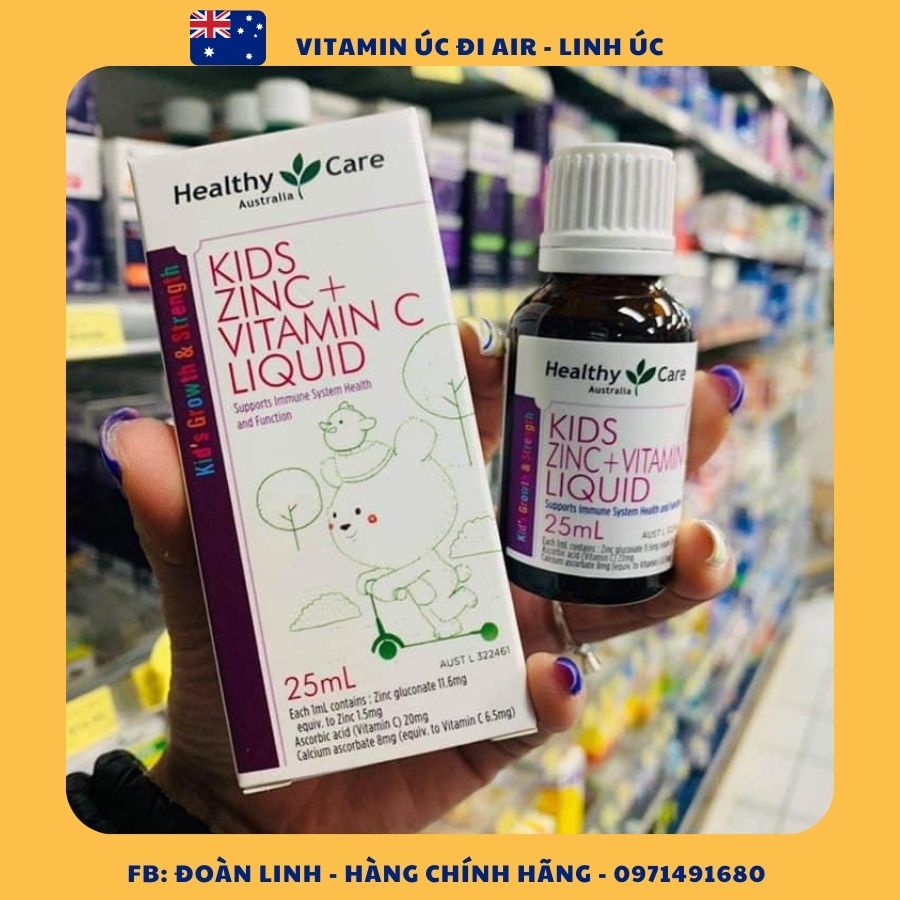Kẽm Nước Healthy Care Kids Zinc + Vitamin C Liquid 25ml, Hàng Chuẩn Úc