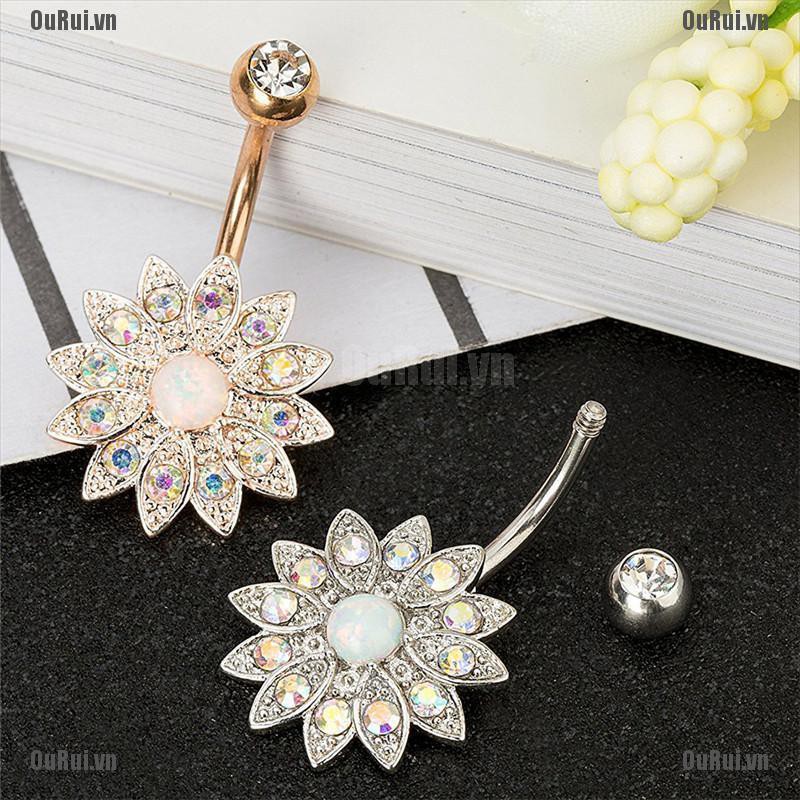 Bộ Khuyên Rốn Bằng Thép Không Gỉ Đính Đá Opal Thời Trang Dành Cho Nữ