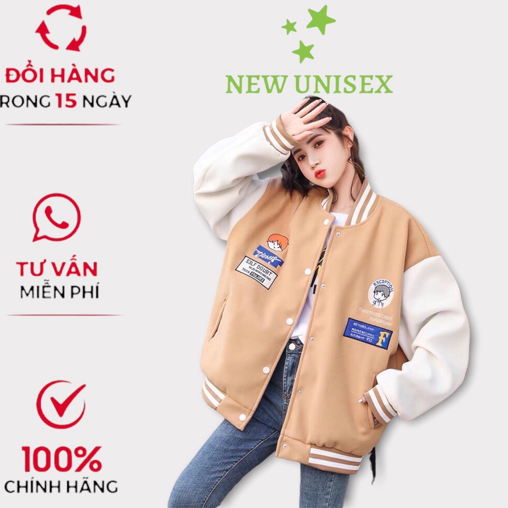 Áo Khoác Bomber Nỉ Phối Tay Hình Cậu Bé Form Rộng Unisex Siêu Hot Trend