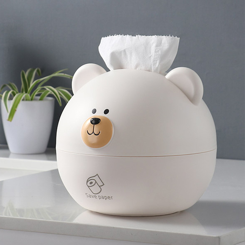 Hộp Đựng Khăn Giấy Hình Tròn In Hình Gấu Hoạt Hình Dễ Thương Phong Cách Bắc Âu be2023