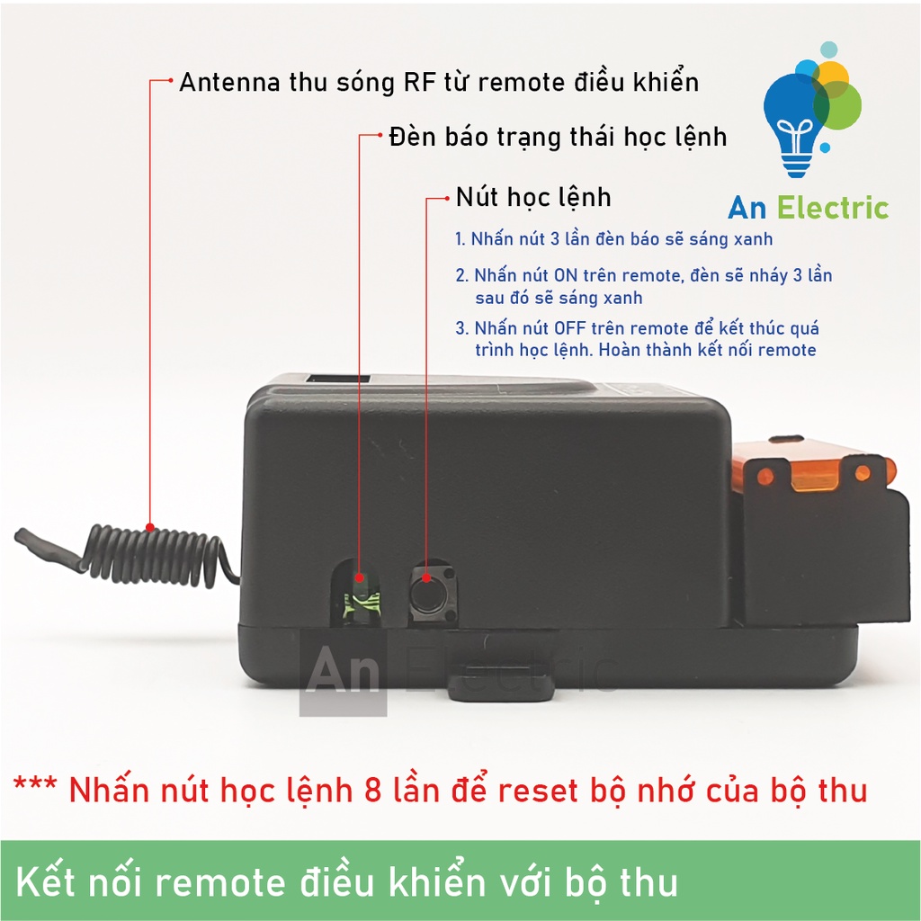 Công tắc điều khiển từ xa 100m công suất cao ngõ ra 30A/AC230V bật tắt thiết bị chiếu sáng, máy bơm, quạt – Bộ 2 tay bấm
