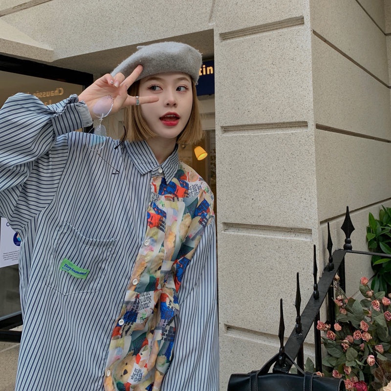 Áo Sơ Mi Nữ Dài Tay Cổ Bẻ Sọc Dọc Thời Trang Hàn