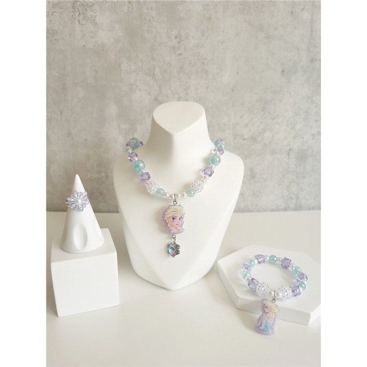 🎀 Bộ vòng cổ/ vòng tay/ nhẫn/ dây buộc tóc co giãn hình công chúa Elsa cho bé gái