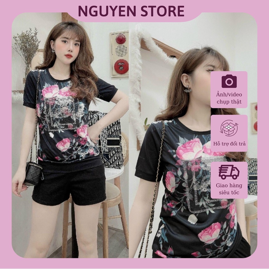 ☸✇❉Đồ Bộ Thể Thao Nữ🔆FREESHIP🔆Bộ Mặc Nhà Form Rộng Họa Tiết Hoa Đính Cườm Chất Thun Cotton Đủ Size M L XL XXL.