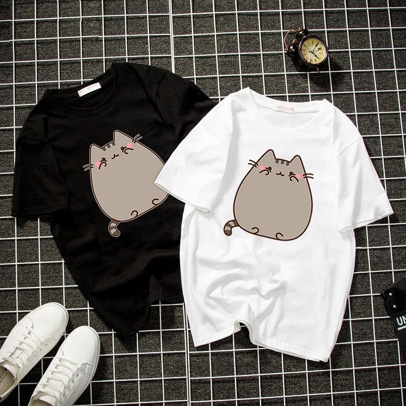 Áo thun unisex chibi mèo ú dễ thương form rộng vải dày mịn 2019T1261