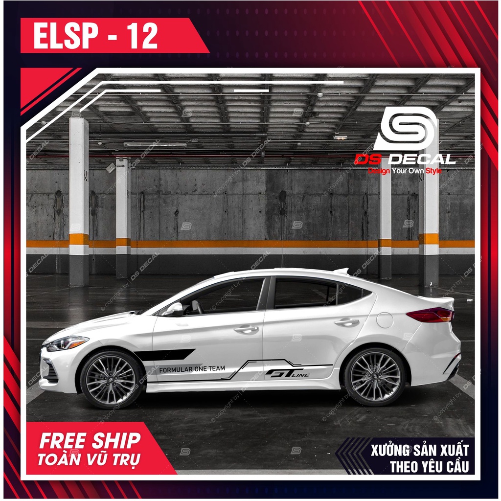 Tem dán xe ô tô Huyndai Elantra - 12, Sticker trang trí xe ô tô, decal dán ô tô PVC chống nước - DSDECAL