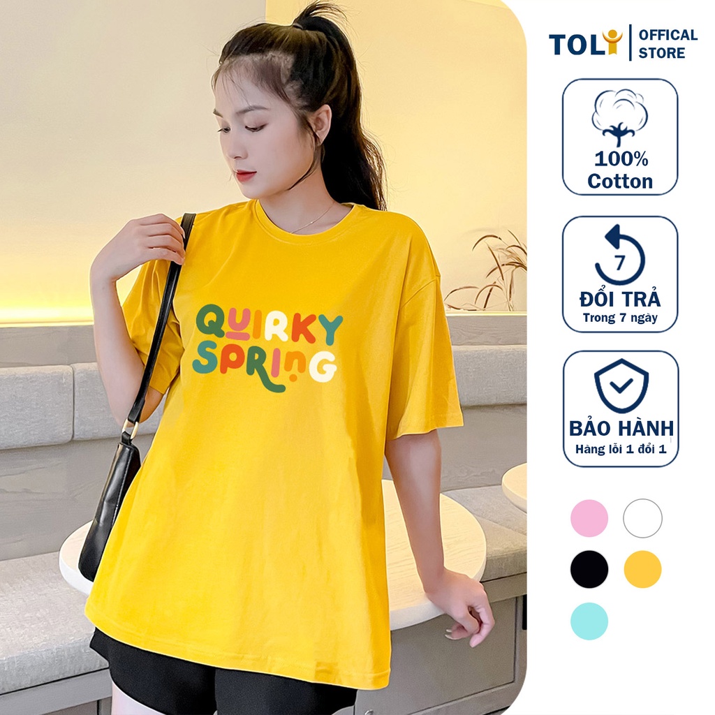Áo Thun Nữ Form Rộng TOLI In Họa Tiết, Chất Cotton 4 Chiều Mềm Mịn, Co Giãn, Form Rộng Oversize [Vàng-R077]