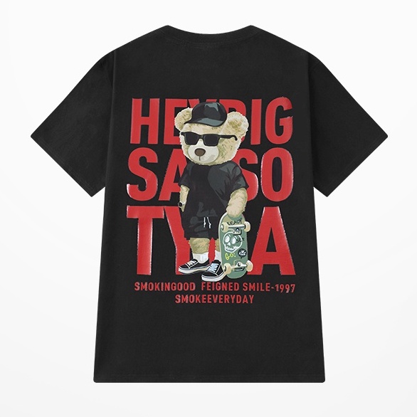 (sẵn) Áo thun nelly heybig mẫu 2022 - số 23 hình gấu cầm ván trượt, có 3 màu : trắng, đen, đỏ