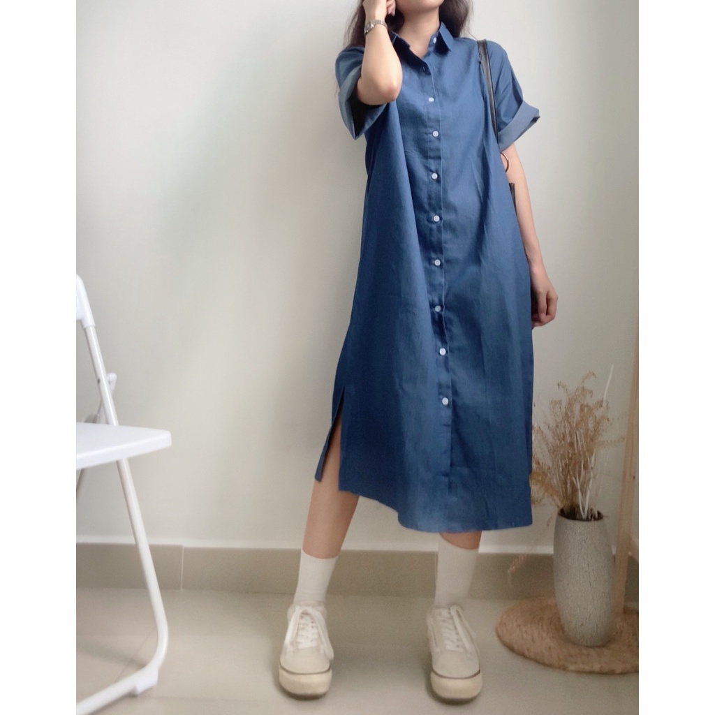 Váy somi chất jean dáng suông dài phong cách năng động thoải mái