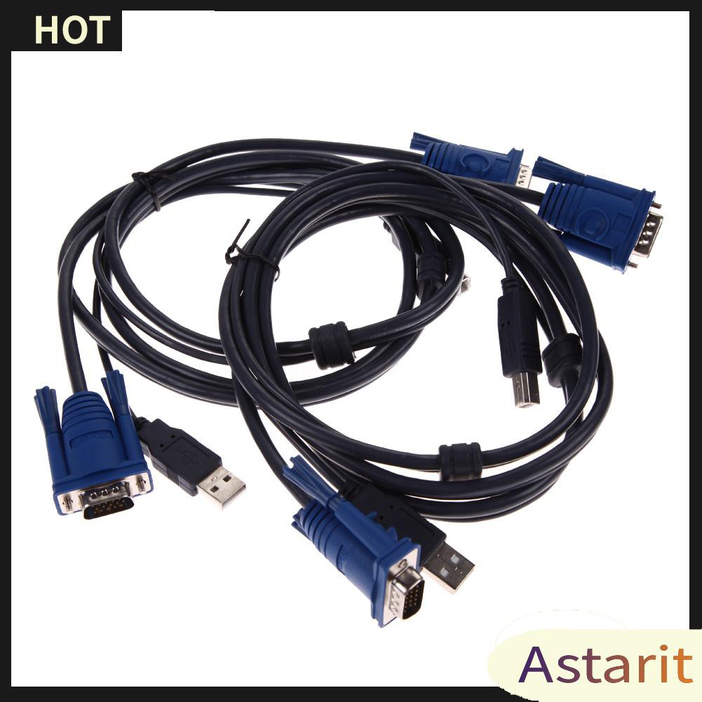 Hộp Công Tắc 2 Cổng Usb2.0 Kvm Vga / Svga + Dây Cáp Cho Bàn Phím Máy Tính