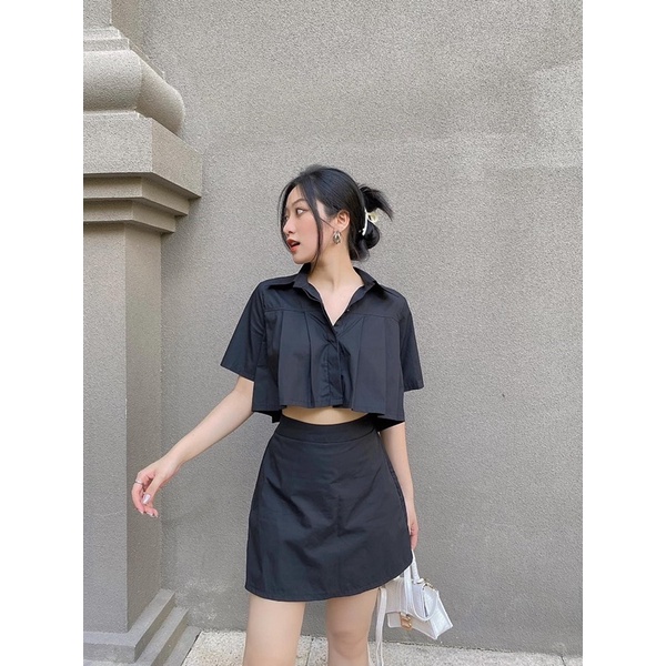 Set chân Váy Form A kèm Áo Croptop Xếp Li Tỉ Mỉ