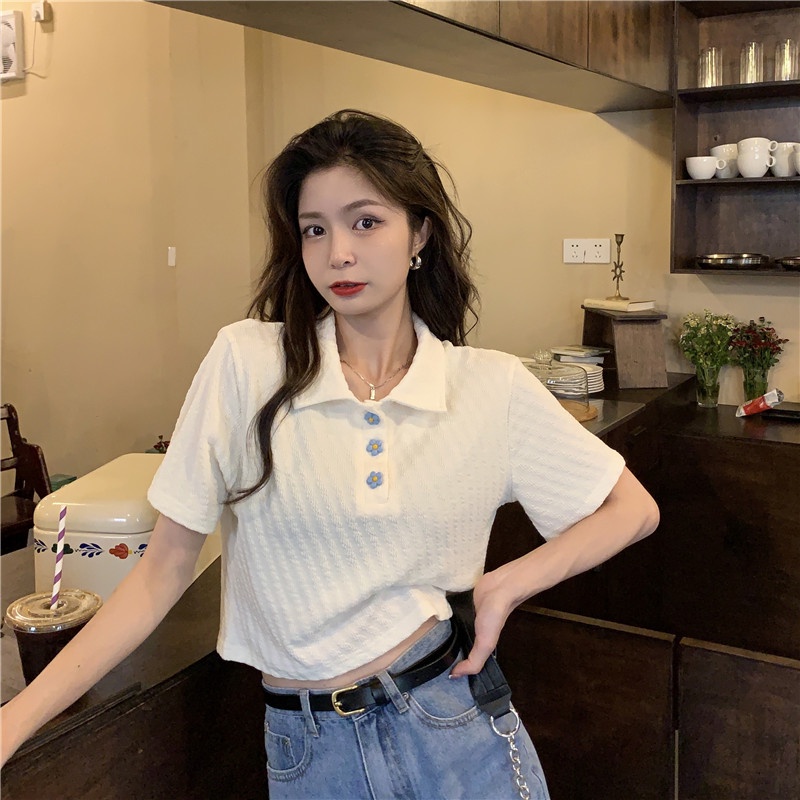 Áo thun polo ZHELIHANGFEI tay ngắn thiết kế đơn giản thời trang cổ điển dễ phối đồ dành cho nữ
