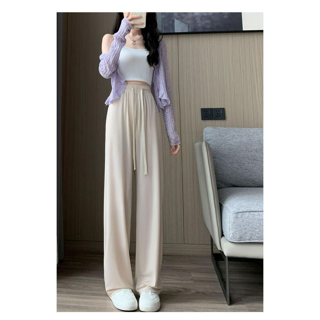 Quần Dài Ống Rộng Lưng Cao Vải Lụa Lạnh Thời Trang Mới Cho Nữ