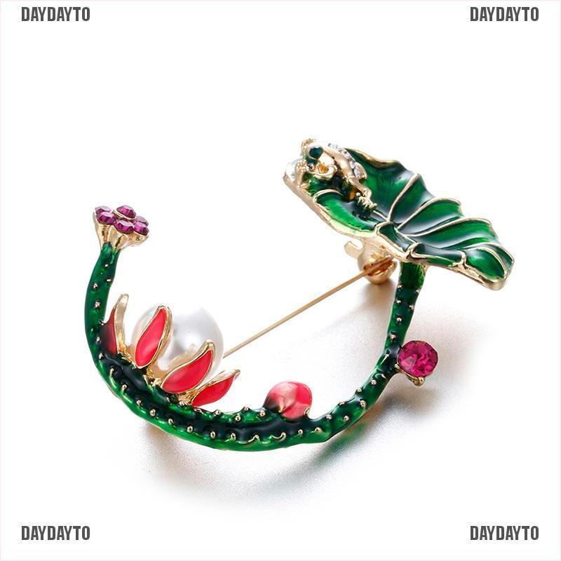 Ghim Cài Áo Hình Hoa Sen / Chú Ếch Xanh Lá Tráng Men Xinh Xắn