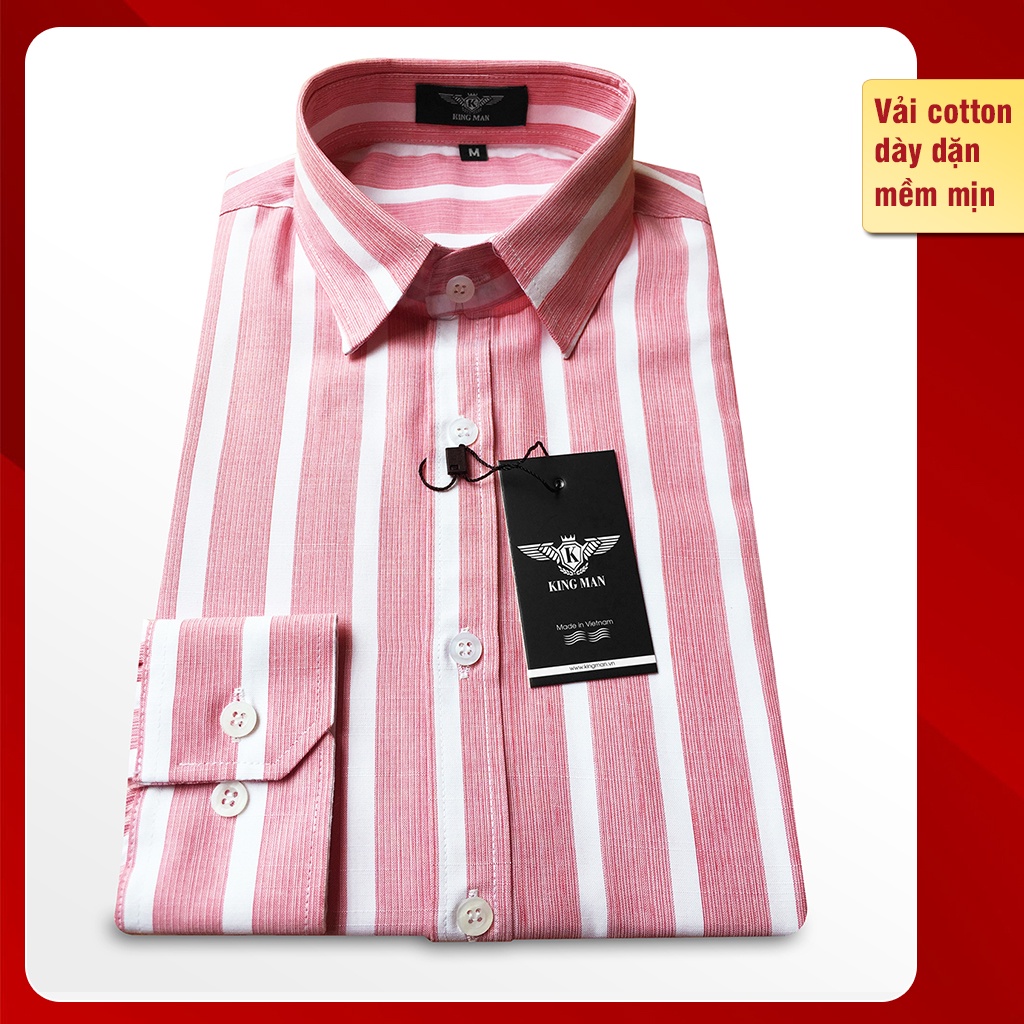 Áo sơ mi kẻ sọc nam tay dài đỏ nhạt theo phong cách sơ mi Hàn Quốc công sở lịch lãm