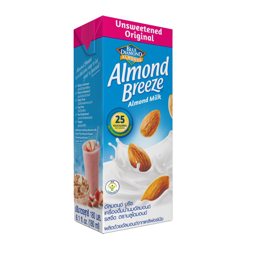 [ALMO20 giảm 20% HĐ 299k] Sữa hạt hạnh nhân ALMOND BREEZE Nguyên chất không đường 180ml ( Lốc 3 hộp)