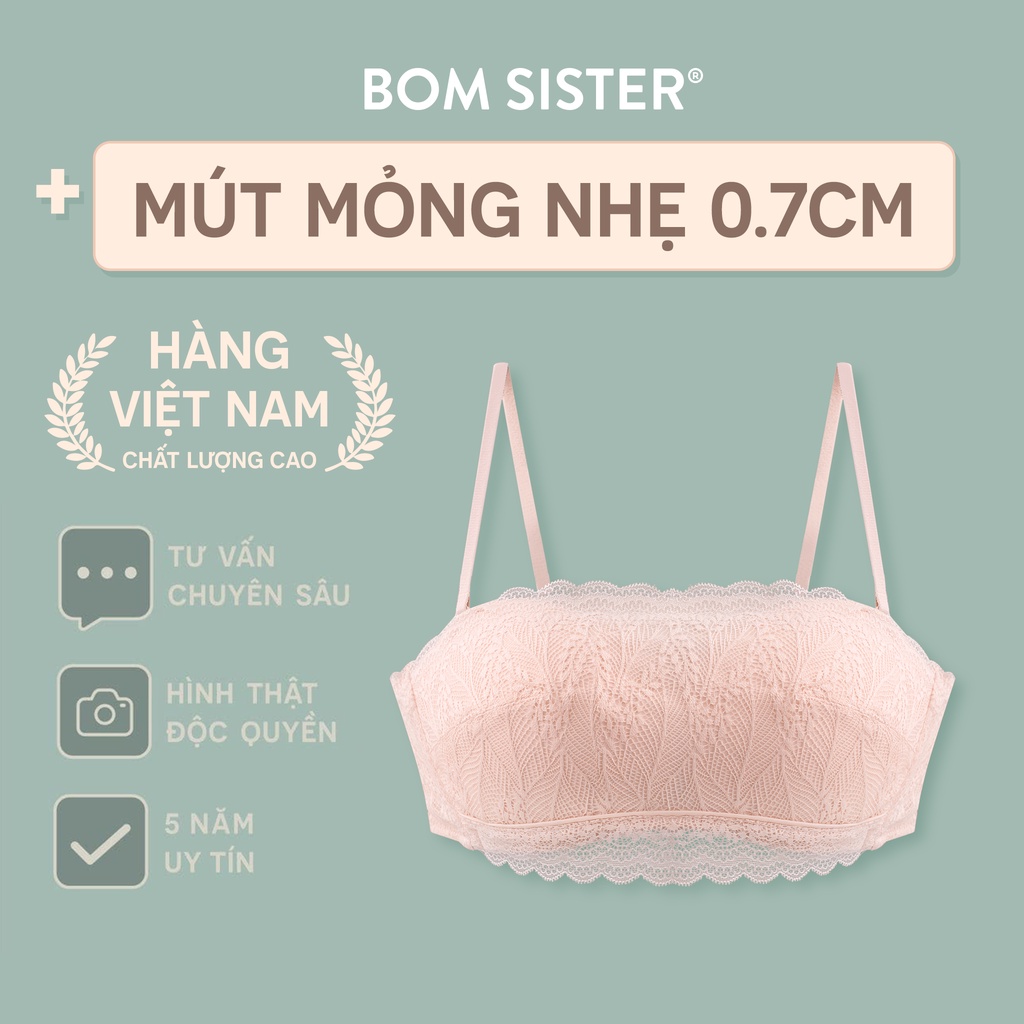 Áo lót mút mỏng không gọng ren màu trơn nâng ngực tự nhiên BOM SISTER MU1623