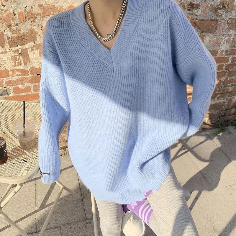 Áo Sweater Dệt Kim Dáng Rộng Thiết Kế Mới Dày Dặn Giữ Ấm Cao Cấp Thời Trang