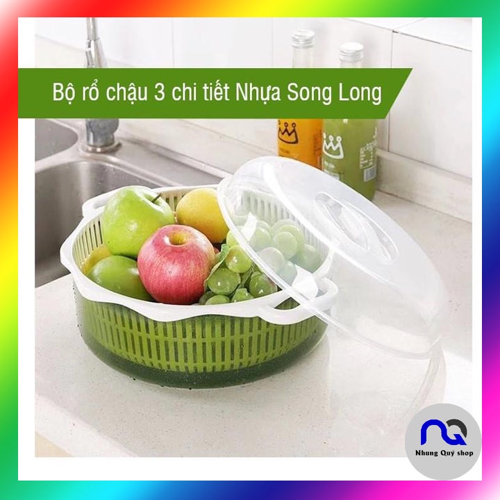 Bộ rổ chậu nhựa Song Long hình tròn có nắp đậy siêu tiện lợi (MS2896)