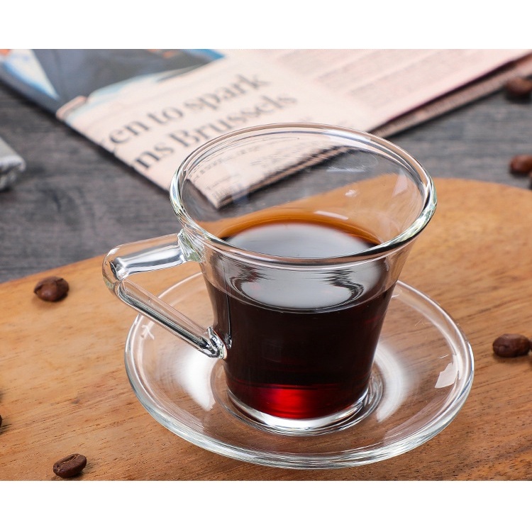 Ly cà phê espresso cốc cafe thủy tinh kèm đĩa