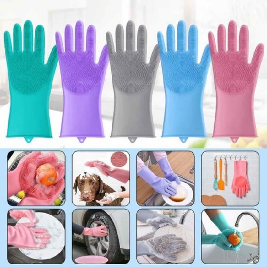Găng tay Đa Năng Silicon có gai  01 đôi găng tay cao su lau chùi vệ sinh đa năng tiện lợi - Bmart4.0