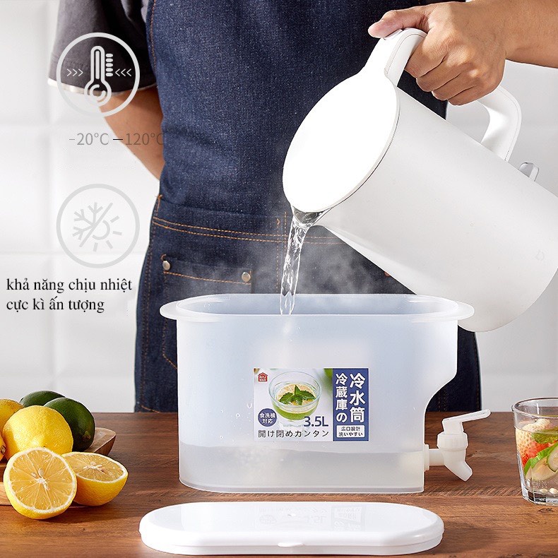 Bình Nước Có Vòi Để Tủ Lạnh, Nhựa Dẻo Cao Cấp, Dung Tích 3.5L
