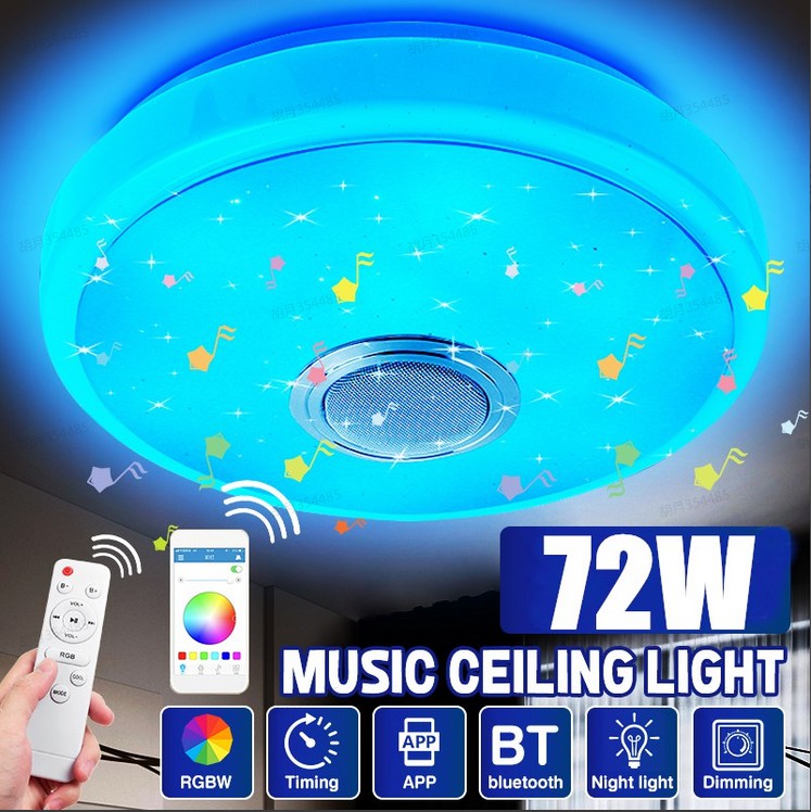 Đèn trần âm nhạc LED bluetooth 72W màu + điều khiển từ xa phòng ngủ nhà bếp phòng tắm phòng tắm
