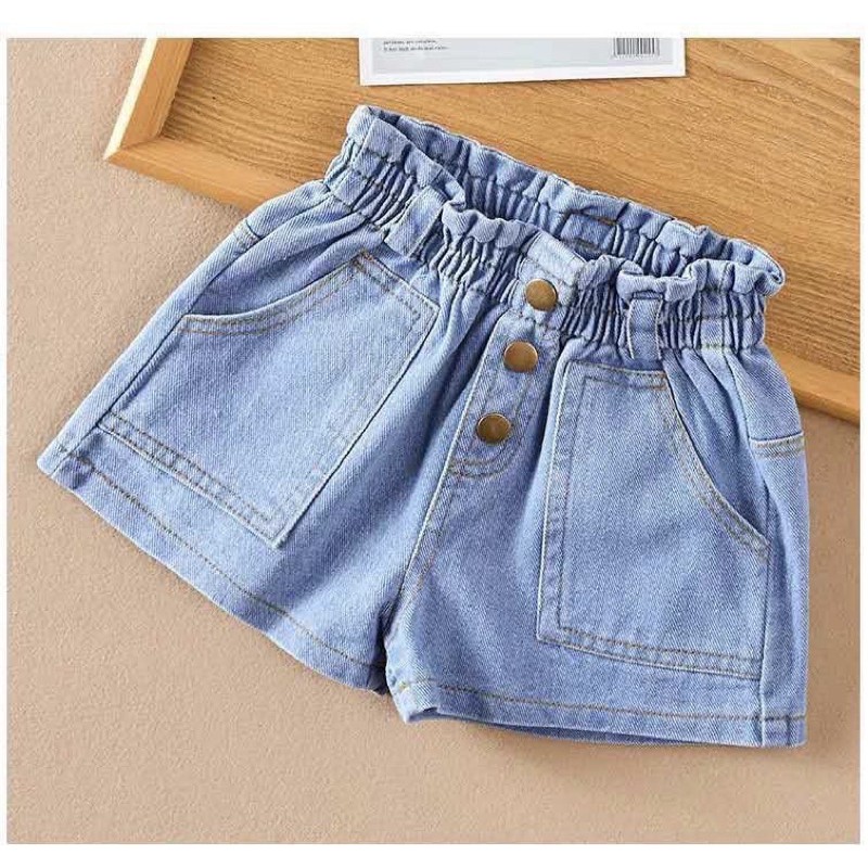 Quần đùi denim dáng rộng thời trang phong cách hàn quốc cho bé, quần short bò bé gái xinh xắn