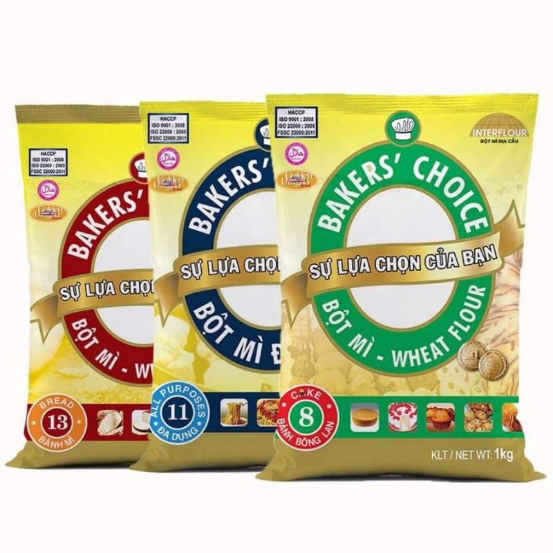 1kg Bột mì đa dụng Baker Choice số 8, 11, 13 làm bánh bông lan, pizza siêu ngon