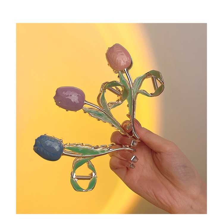 Kẹp Tóc Hình Hoa Tulip Lưng Cỡ Lớn Phong Cách Hàn Quốc Cho Nữ