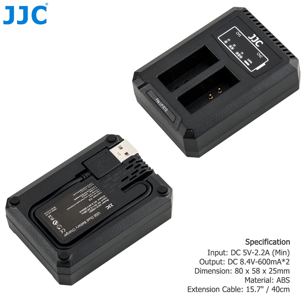 JJC LC-E12C Bộ sạc pin USB cho Canon EOS M50 Mark II, M50, M200, M100, M10, M, PowerShot SX70 HS, PowerShot G1X, Rebel SL1 và các máy ảnh khác có Pin LP-E12
