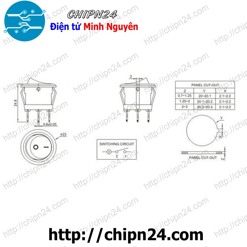 [1 CÁI] Công tắc Tròn Có Đèn 3 chân 2 vị trí (KCD1-105 20MM 6A 250VAC)