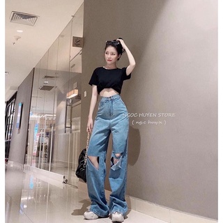 Quần bò xuông loang rách gối