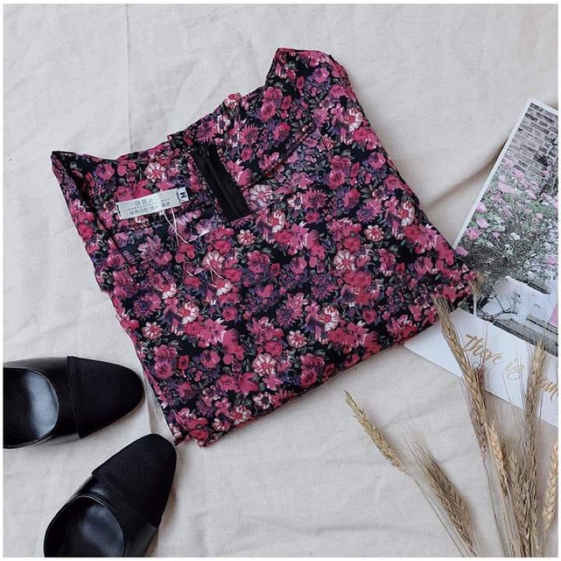 VNU239 - VÁY HOA TÍM HỒNG CỔ VUÔNG | BigBuy360 - bigbuy360.vn