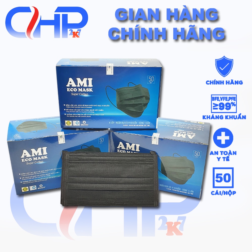 (Ami đen ) Hộp khẩu trang y tế Ami màu Đen 50 cái