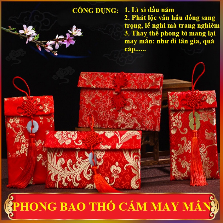 Bao Lì Xì Gấm Thêu Hoa Văn Cao Cấp Sang Trong Chiêu Tài, Tiếp Lộc