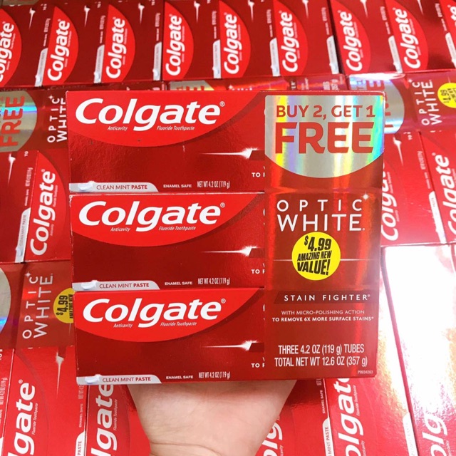 Lốc 3  KEM ĐÁNH SIÊU TRẮNG RĂNG COLGATE OPTIC WHITE 119G MỸ 🇺🇸