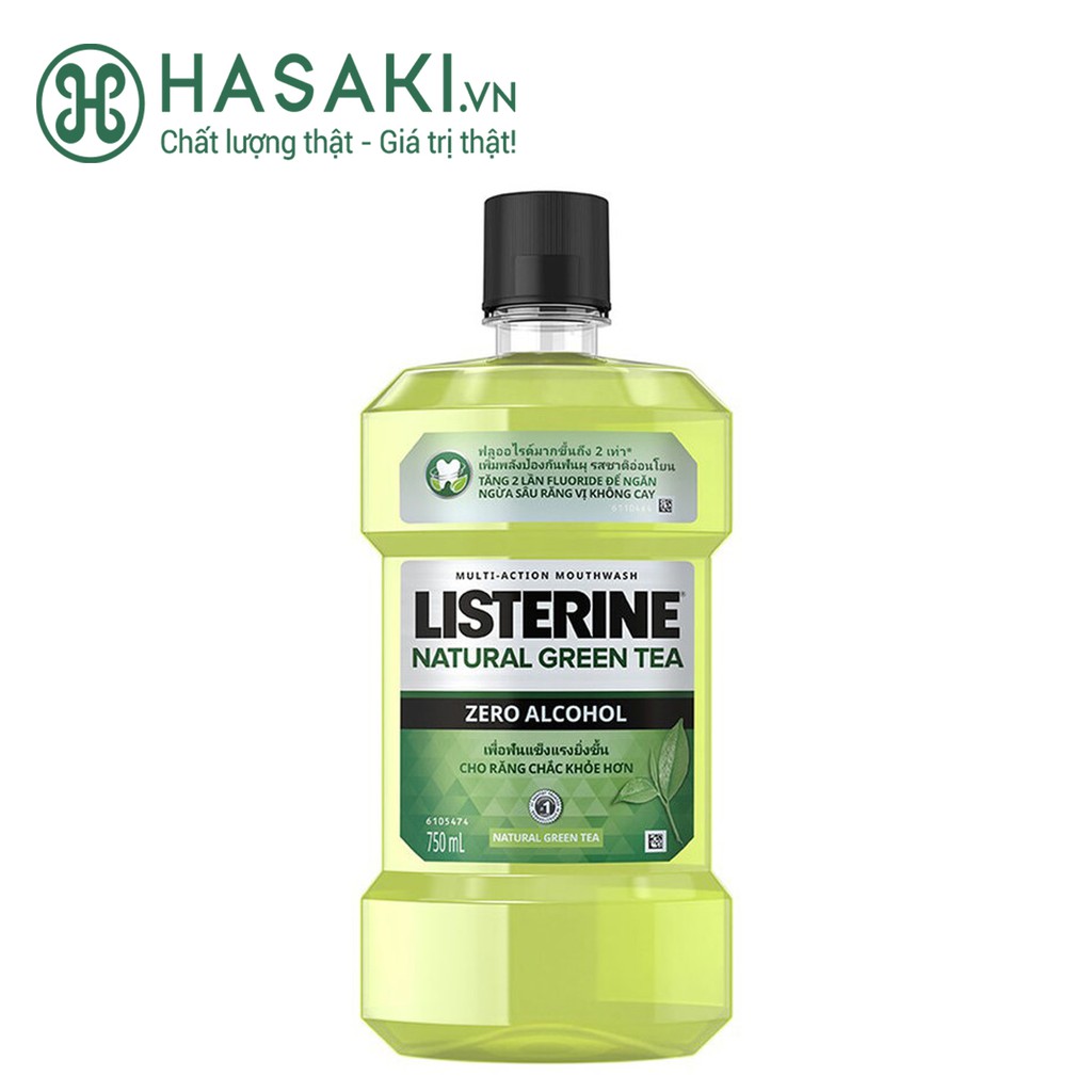 Nước Súc Miệng Trà Xanh Ngừa Sâu Răng Listerine Natural Green Tea Zero Alcohol Multi-Action Mouthwash 500ml &amp; 750ml