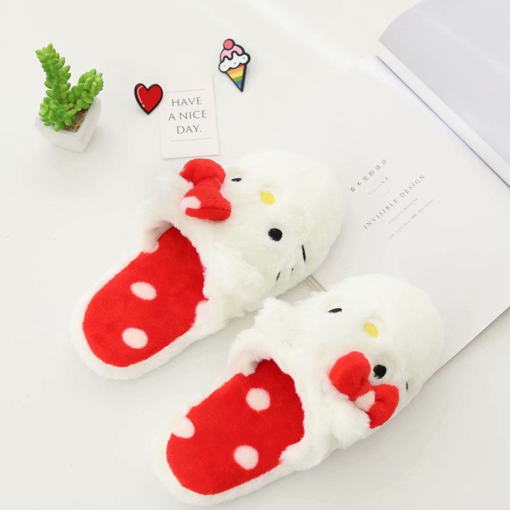 Dép bằng nhung đi trong nhà hình hoạt hình mềm mại dễ thương cho mùa đông