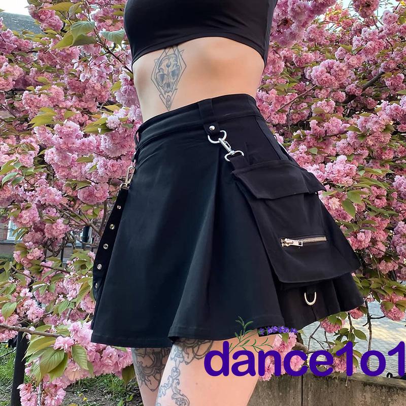 Chân váy mini lưng cao màu đen phong cách Gothic punk cho nữ