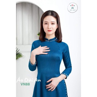 siêu hot Áo dài may sẵn trẻ và nhẹ nhàng lụa tây thi xanh cổ vịt