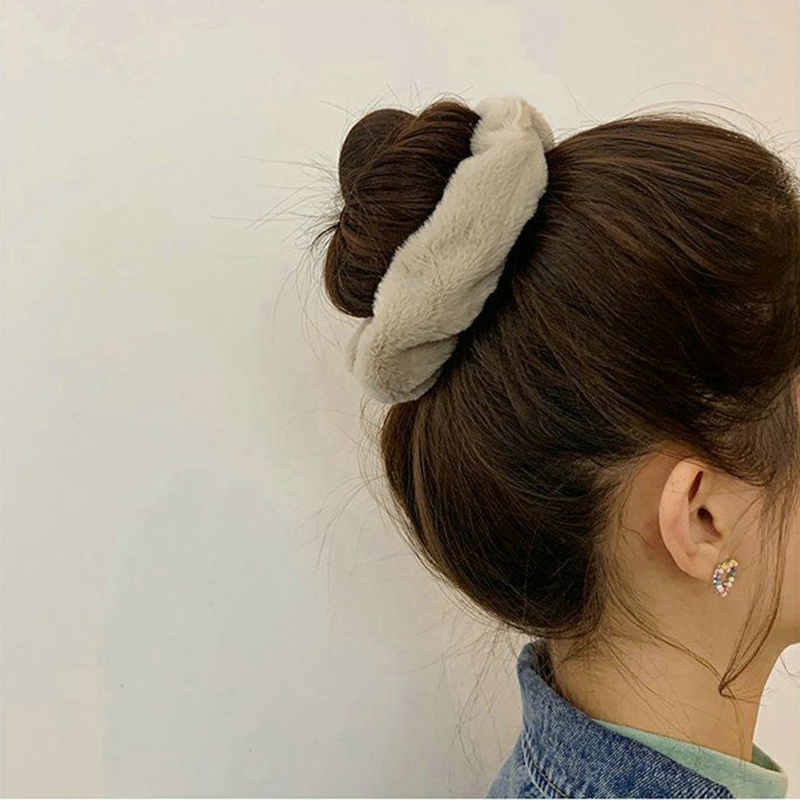 Dây Cột Tóc Lông Mềm Màu Cà Phê Sữa Dễ Thương