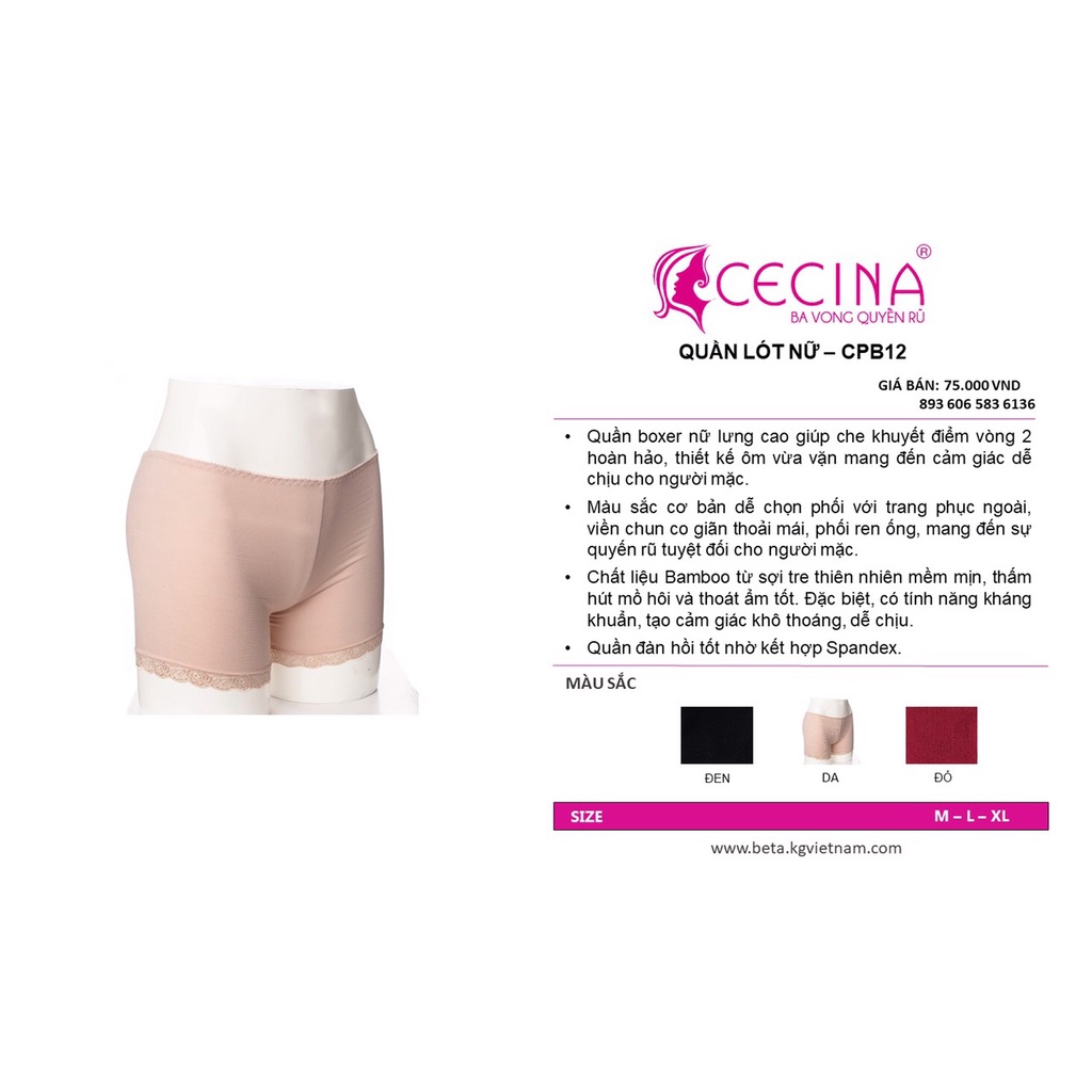 CPB12 Quần lót nữ chất liệu bamboo sợi tre, chính hãng Việt Nam, thấm hút tốt