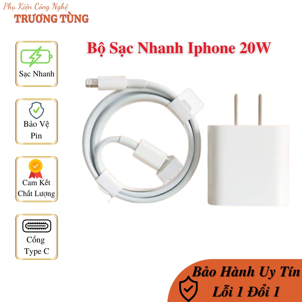 Sạc nhanh IP20w Bộ cáp và củ IPchân type C cao cấp,Tương thích tất cả dòng IPtablet táo Bảo Hành Lỗi Đổi Mới