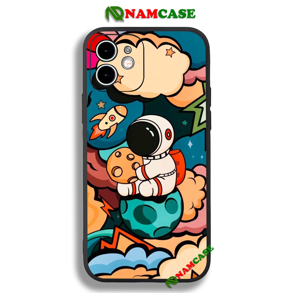 Ốp lưng iPhone 6/6s/7/8/X/XS/11/12/13 Pro Plus Max viền vuông chống sốc bảo vệ camera silicon mềm hình Phi hành gia cute