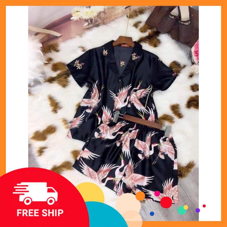 [Hàng Loại 1] Đồ Bộ Satin Lụa Con Hạc Sang Chảnh, Cao Cấp