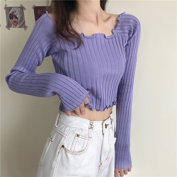 Áo len nữ mỏng croptop quyến rũ mùa thu đông - Hàng Quảng Châu