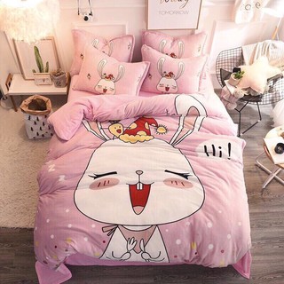 Bộ chăn ga gối nỉ nhung ni-001 thỏ hồng
